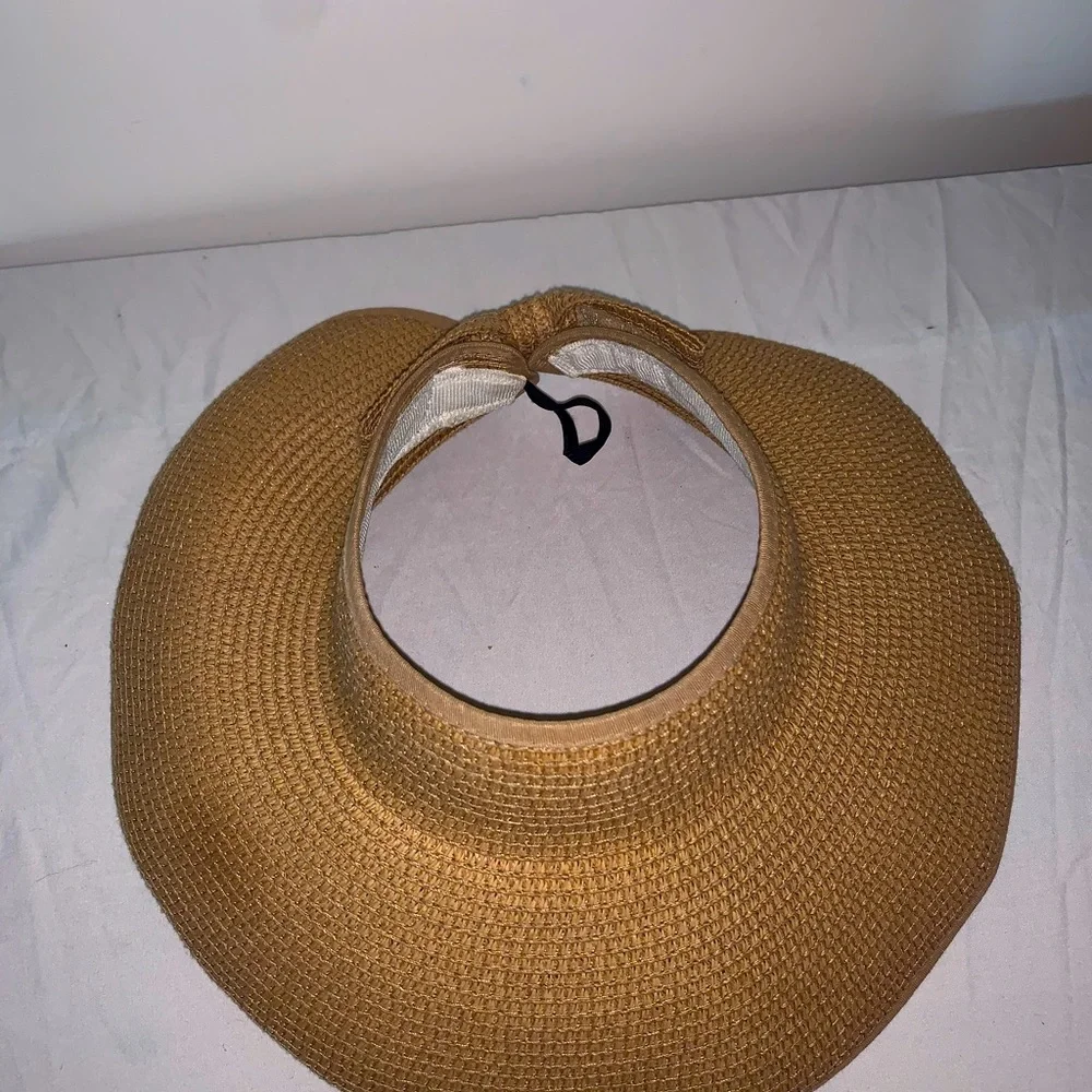 Women Sun Visors Hat, Fordable Wide Brim Ponytail Beach Hat